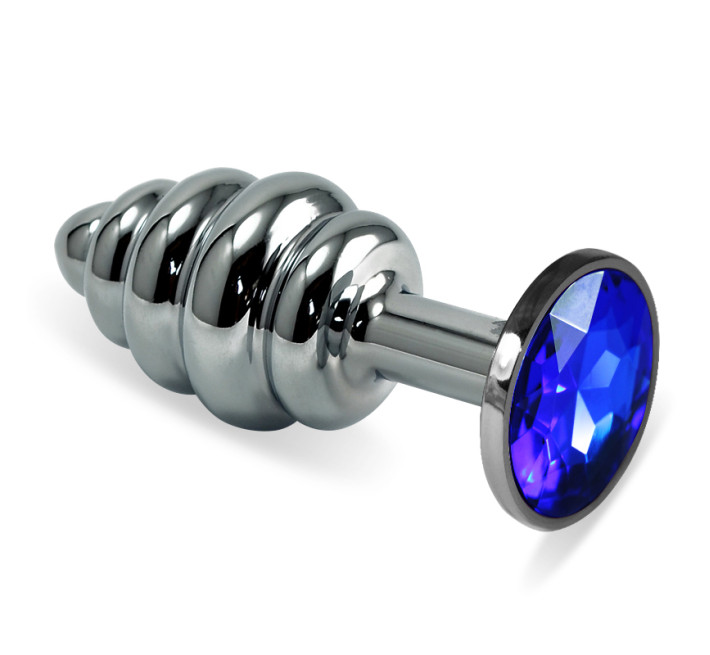 Анальна пробка LoveToy Heavy Metal Anal Plug Silver Rosebud Spiral Darkblue