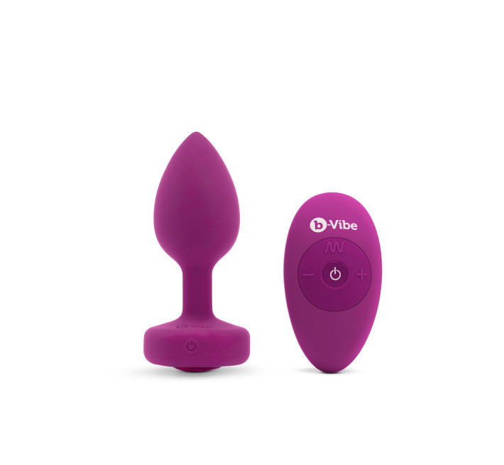 Анальна пробка з вібрацією та каменем B-Vibe Vibrating Jewel Plug, рожева, S/M