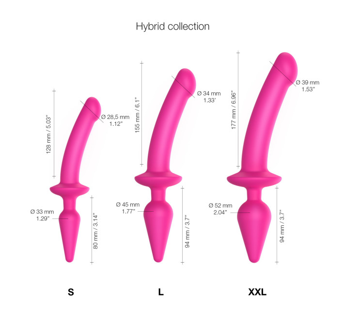 Анальная пробка с дилдо 2в1 Strap-On-Me SWITCH PLUG-IN DILDO Fuchsia L, диаметр 4,5/3,4 см