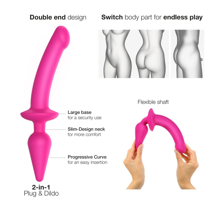 Анальная пробка с дилдо 2в1 Strap-On-Me SWITCH PLUG-IN DILDO Fuchsia L, диаметр 4,5/3,4 см