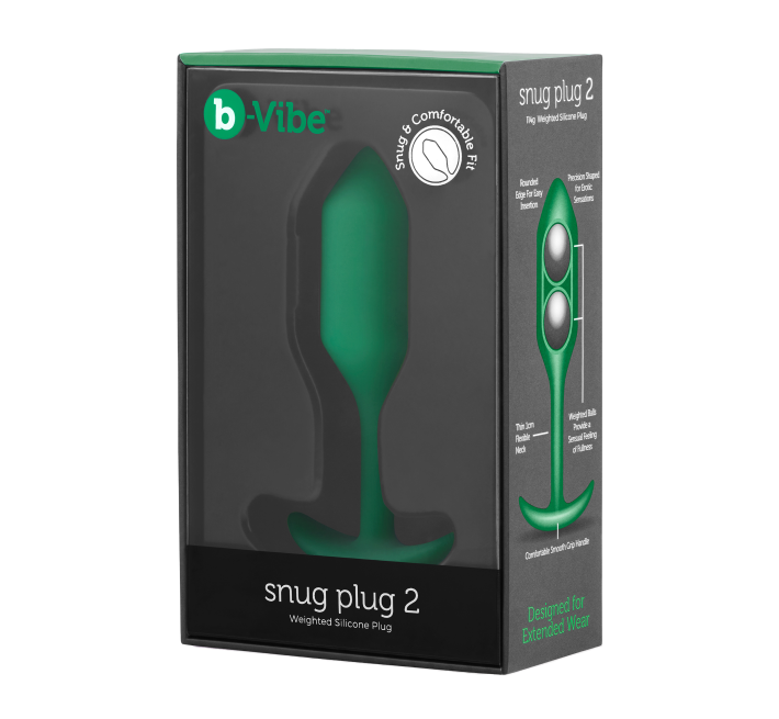 Анальная пробка со смещенным центром тяжести B-Vibe Snug Plug 2 зеленая