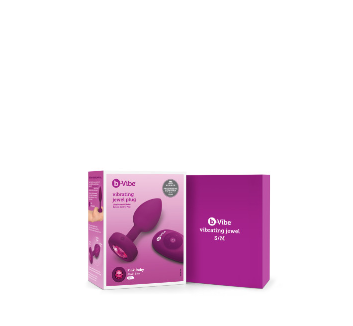 Анальна пробка з вібрацією та каменем B-Vibe Vibrating Jewel Plug, рожева, S/M