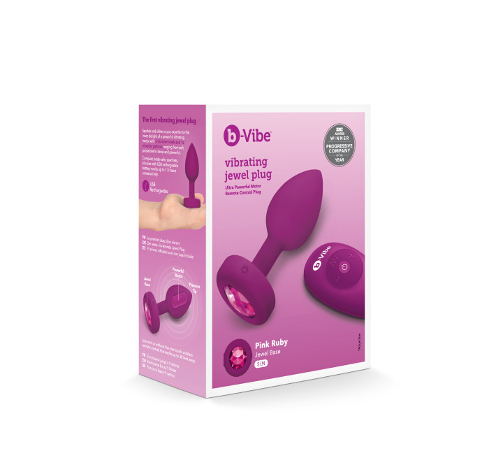 Анальна пробка з вібрацією та каменем B-Vibe Vibrating Jewel Plug, рожева, S/M