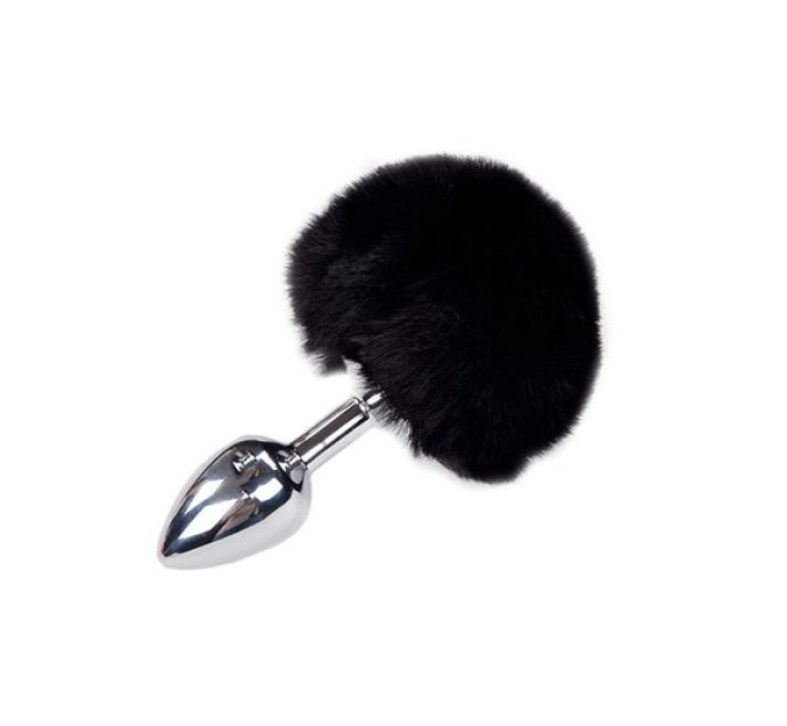 Металева анальна пробка Кролячий хвостик Alive Fluffy Plug S Black, діаметр 2,8 см