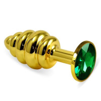 Анальна пробка LoveToy Heavy Metal Anal Plug Gold Rosebud Spiral Green