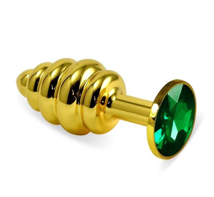 Анальна пробка LoveToy Heavy Metal Anal Plug Gold Rosebud Spiral Green