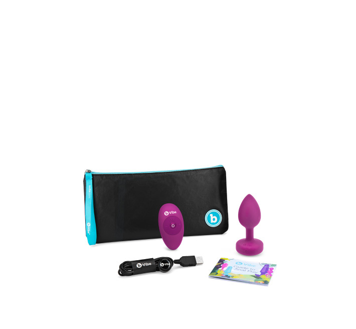 Анальна пробка з вібрацією та каменем B-Vibe Vibrating Jewel Plug, рожева, S/M