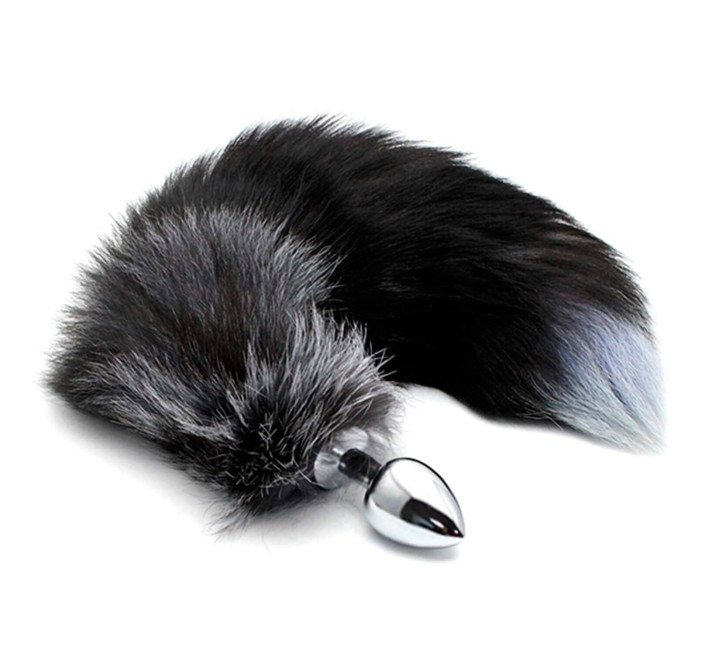 Металева анальна пробка Лисячий хвіст Alive Black And White Fox Tail M, діаметр 3,4 см
