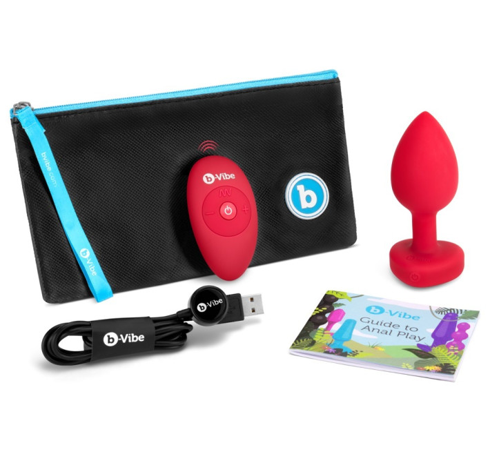 Анальна пробка з вібрацією та пультом керування B-Vibe Vibrating Heart Plug M/L червона