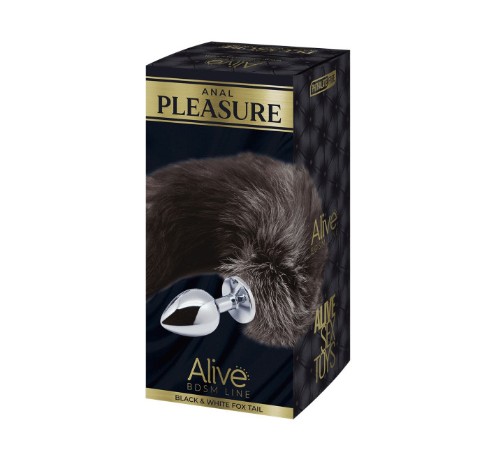 Металева анальна пробка Лисячий хвіст Alive Black And White Fox Tail S, діаметр 2,9 см