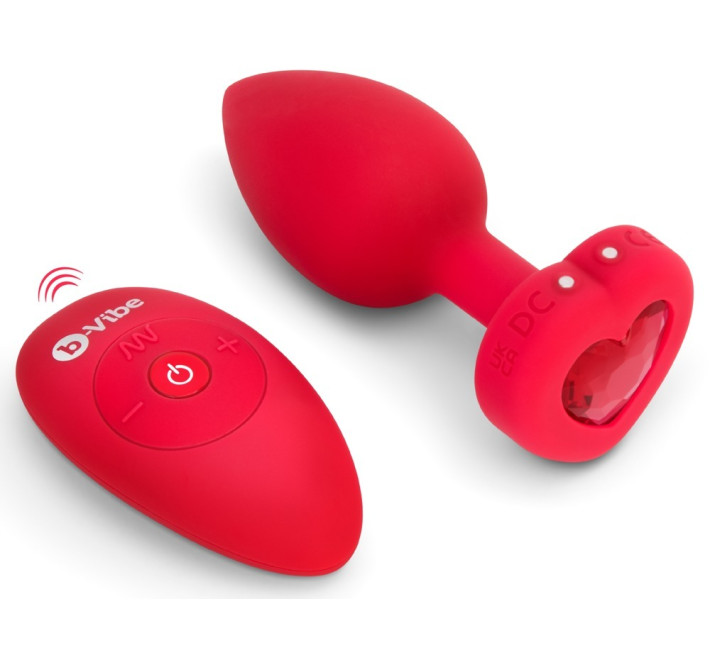 Анальна пробка з вібрацією та пультом керування B-Vibe Vibrating Heart Plug M/L червона