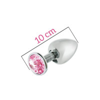 Металлическая анальная пробка с розовым кристаллом MAI Attraction Toys №74 10/4 см