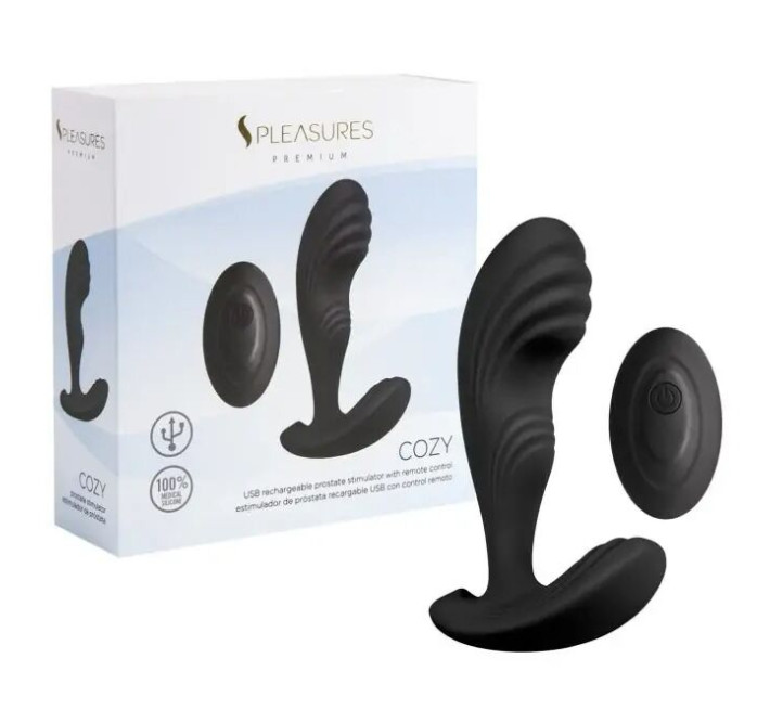 Вибромассажер простаты S Pleasures Premium Cozy, черный, с рельефной головкой, 10 режимов