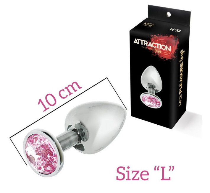 Металлическая анальная пробка с розовым кристаллом MAI Attraction Toys №74 10/4 см