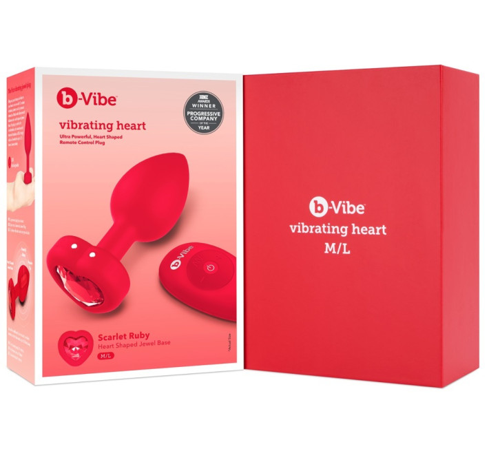 Анальна пробка з вібрацією та пультом керування B-Vibe Vibrating Heart Plug M/L червона