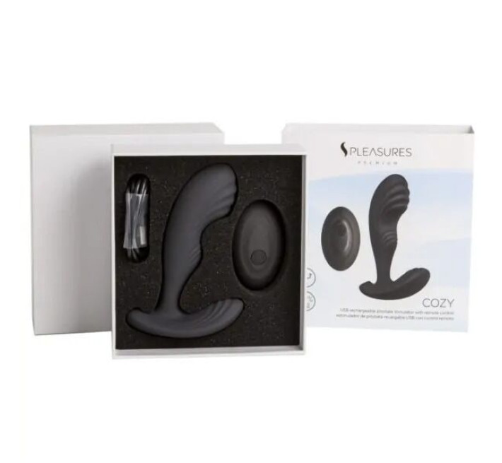 Вибромассажер простаты S Pleasures Premium Cozy, черный, с рельефной головкой, 10 режимов