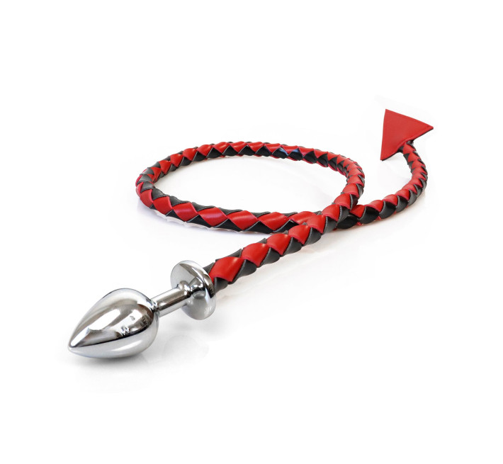 Металлическая анальная пробка M с дьявольским хвостом Art of Sex - Succubus, экокожа, черный/красный