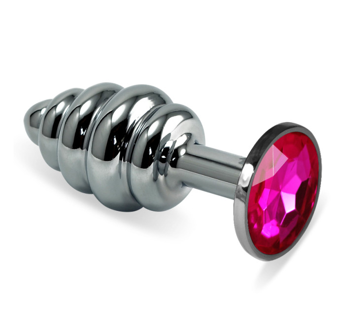 Анальна пробка LoveToy Heavy Metal Anal Plug Silver Rosebud Spiral Fuchsia