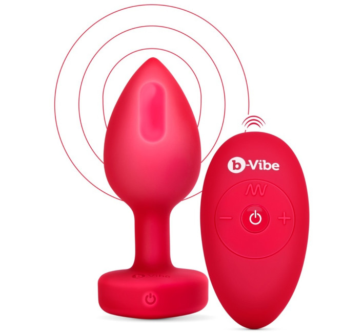 Анальна пробка з вібрацією та пультом керування B-Vibe Vibrating Heart Plug M/L червона