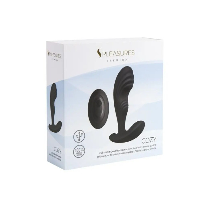 Вибромассажер простаты S Pleasures Premium Cozy, черный, с рельефной головкой, 10 режимов