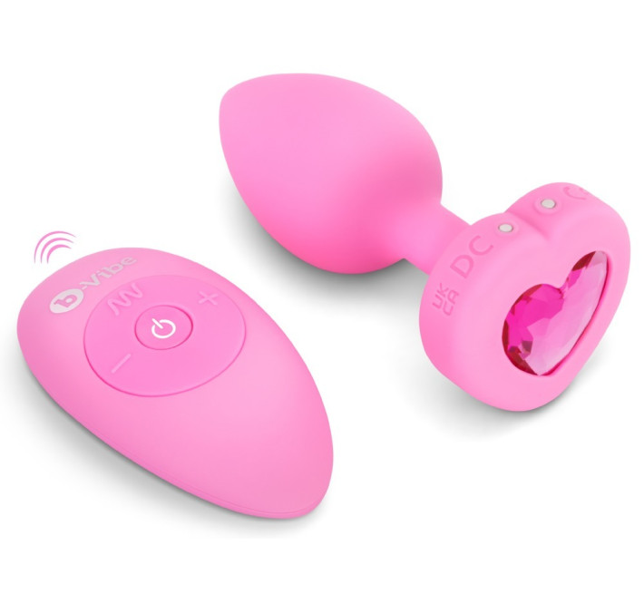 Анальна пробка з вібрацією та пультом керування B-Vibe Vibrating Heart Plug S/M рожева