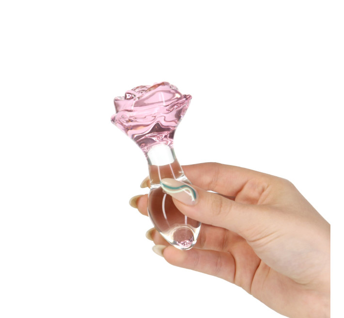 Стеклянная анальная пробка Pillow Talk Rosy Luxurious Glass Anal Plug, ⌀3,3 см, вибропуля в подарок