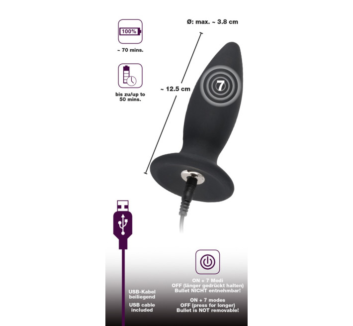 Анальна пробка Black Velvets Recharge Plug M