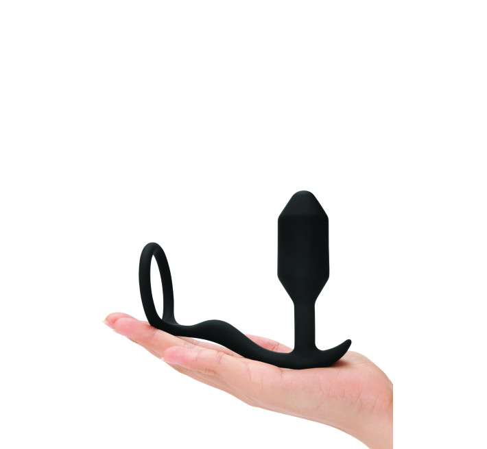 Анальна пробка з ерекційним кільцем B-Vibe Snug & Tug чорна