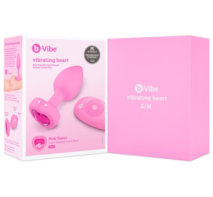 Анальна пробка з вібрацією та пультом керування B-Vibe Vibrating Heart Plug S/M рожева