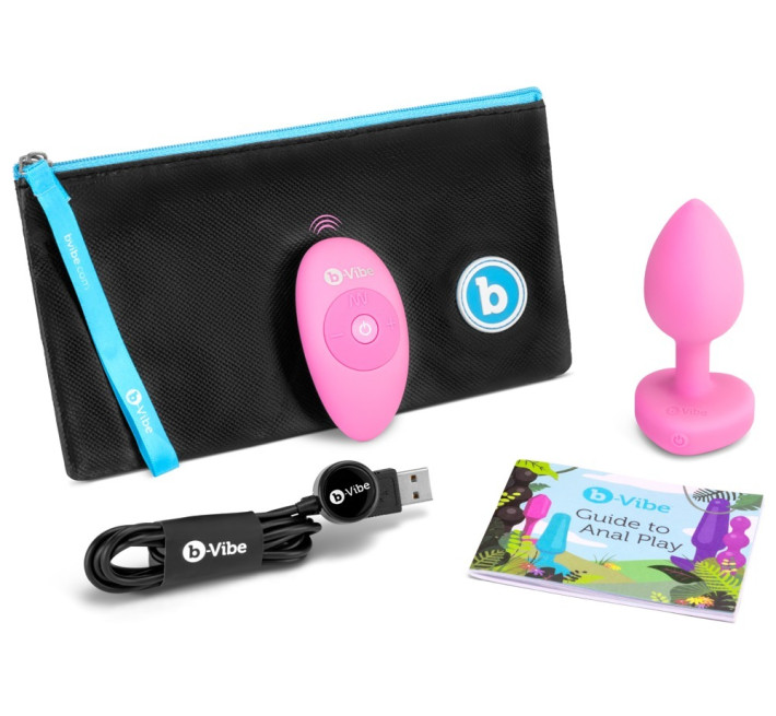 Анальна пробка з вібрацією та пультом керування B-Vibe Vibrating Heart Plug S/M рожева