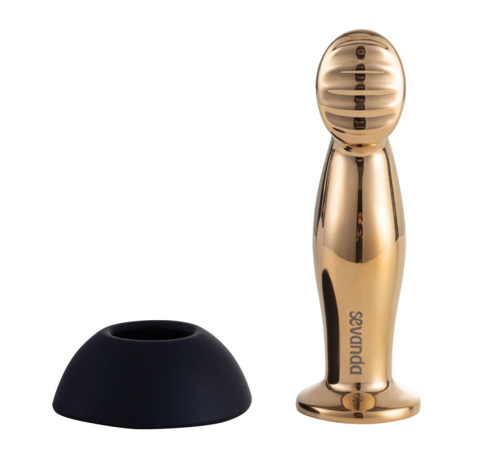 Вибромассажер простаты LOCKINK SEVANDA Eros, золотистый, 10 режимов, пульт ДУ, съемная присоска