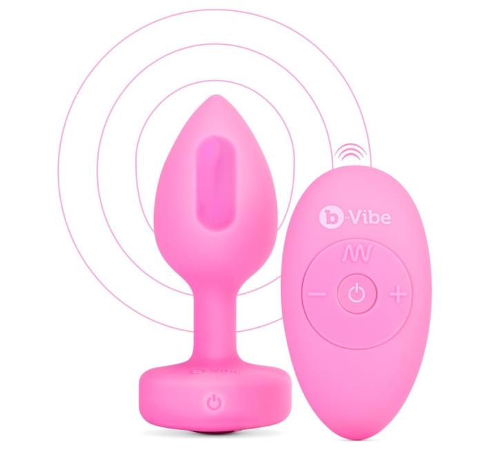 Анальна пробка з вібрацією та пультом керування B-Vibe Vibrating Heart Plug S/M рожева