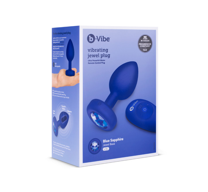 Анальна пробка з каменем та з вібрацією B-Vibe Vibrating Jewel Plug синя L/XL