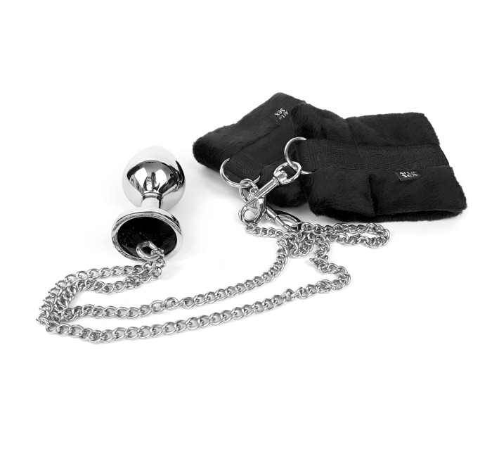 Наручники з металевою анальною пробкою Art of Sex Handcuffs with Metal Anal Plug size M Black