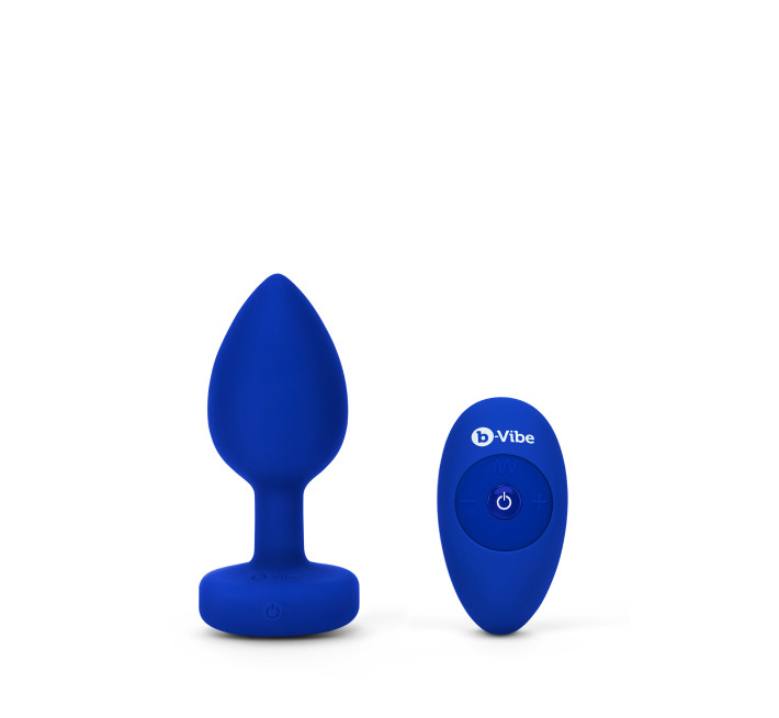 Анальна пробка з каменем та з вібрацією B-Vibe Vibrating Jewel Plug синя L/XL