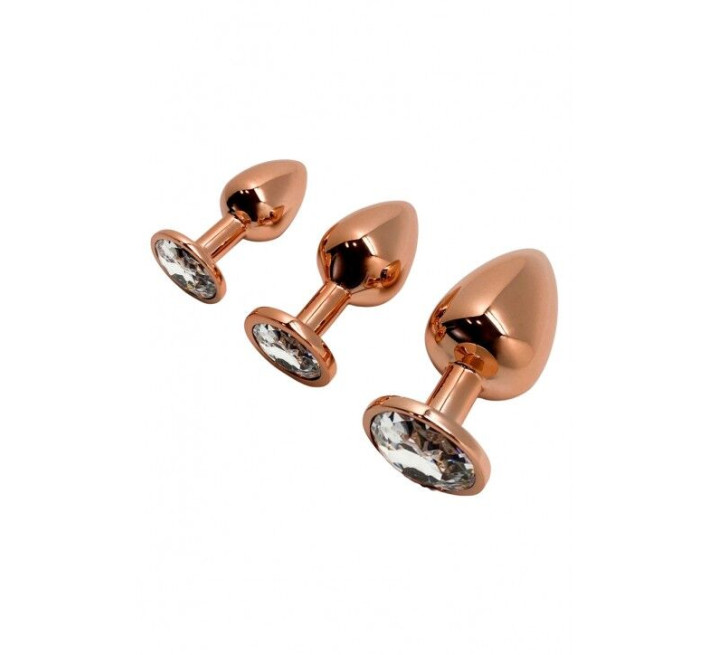 Металлическая анальная пробка Wooomy Tralalo Rose Gold Metal Plug Size M, диаметр 3,4 см, длина 8 см