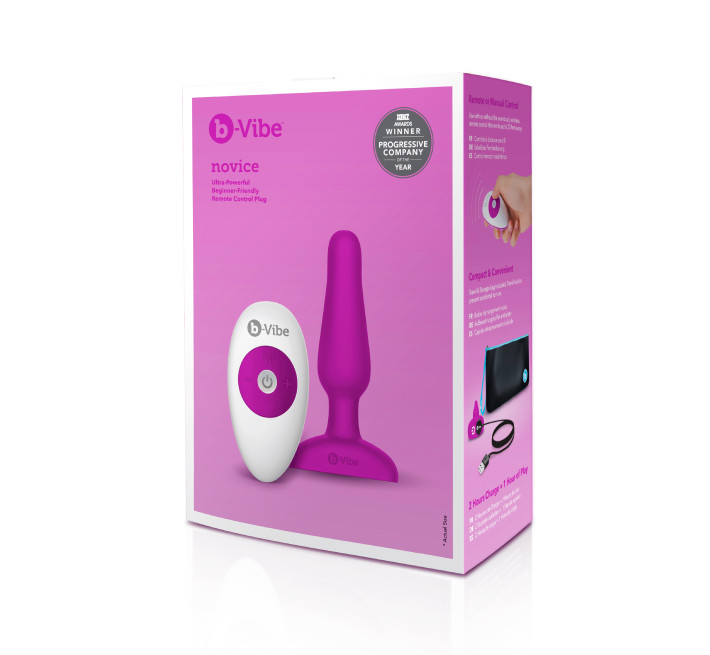 Анальна пробка з вібрацією та пультом B-Vibe Novice Plug, рожева
