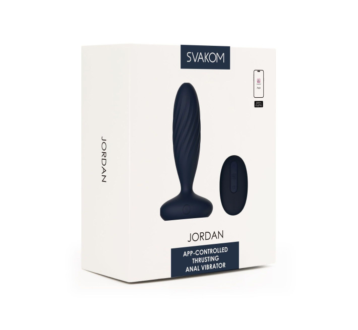 Анальная смарт-вибропробка с пульсацией Svakom Jordan Navy Blue, пульт ДУ