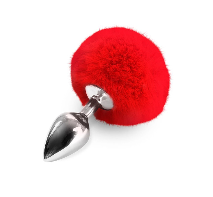 Металевий анальний затор М Art of Sex - Metal Butt plug Rabbit Tail, Червоний