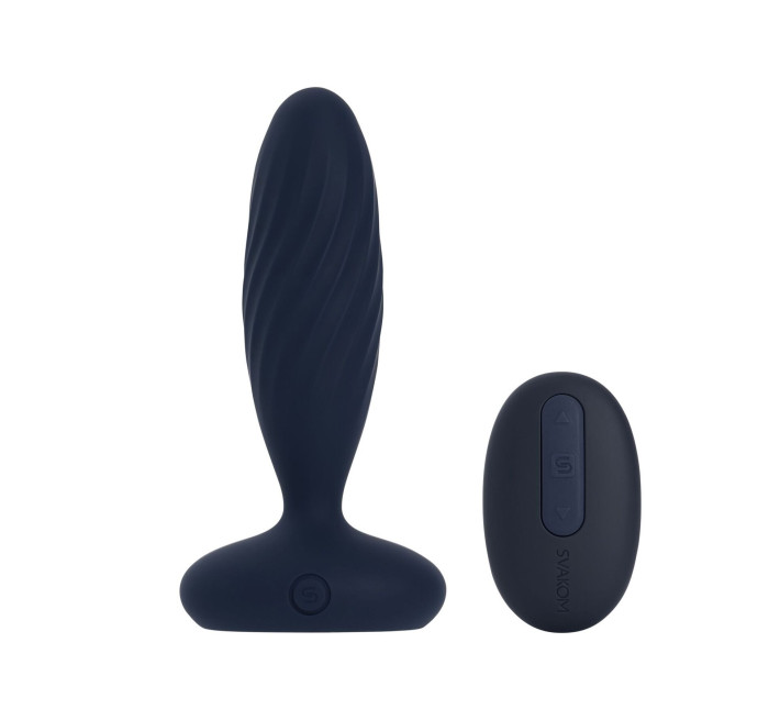 Анальная смарт-вибропробка с пульсацией Svakom Jordan Navy Blue, пульт ДУ