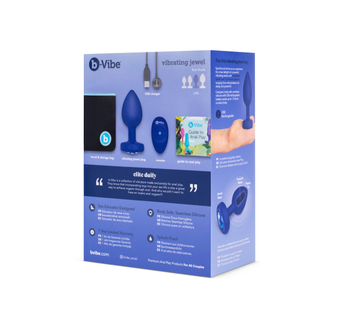 Анальна пробка з каменем та з вібрацією B-Vibe Vibrating Jewel Plug синя L/XL