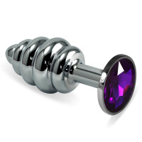 Анальна пробка LoveToy Heavy Metal Anal Plug Silver Rosebud Spiral Purple