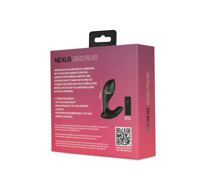Анальна вібропробка Nexus DUO Plug Medium, пульт ДК