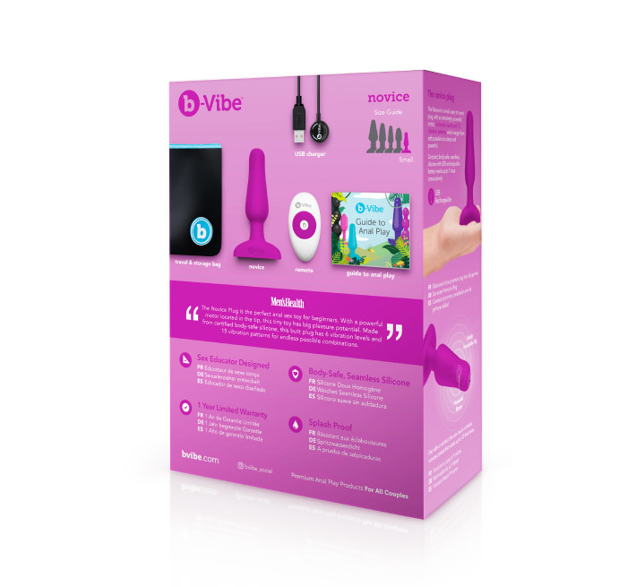 Анальна пробка з вібрацією та пультом B-Vibe Novice Plug, рожева