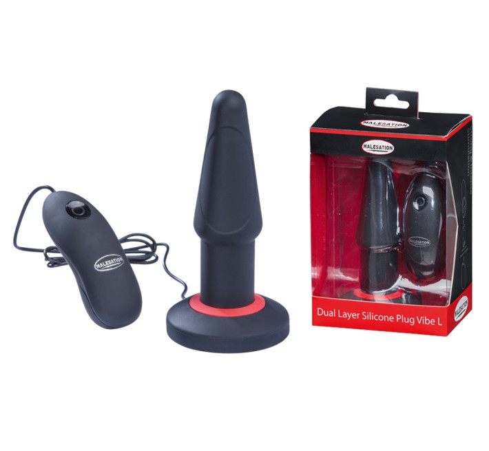 Анальна пробка із вібрацією StRubber Malesation Dual Layer Silicone Plug Vibe L Чорна