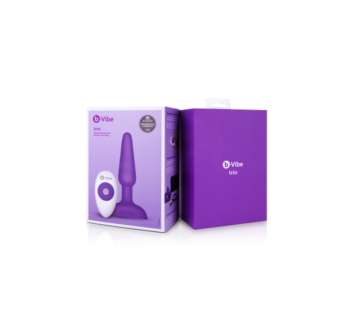 Анальна пробка із 3 моторами B-Vibe Trio Remote Control Butt, фіолетова