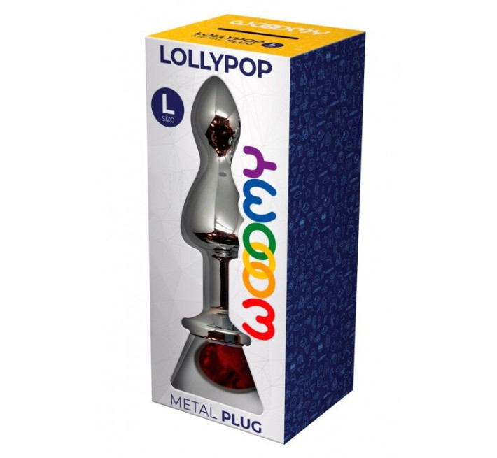 Металева анальна пробка Wooomy Lollypop Double Ball Metal Plug Red L діаметр 3,5 см, довжина 10,5 см