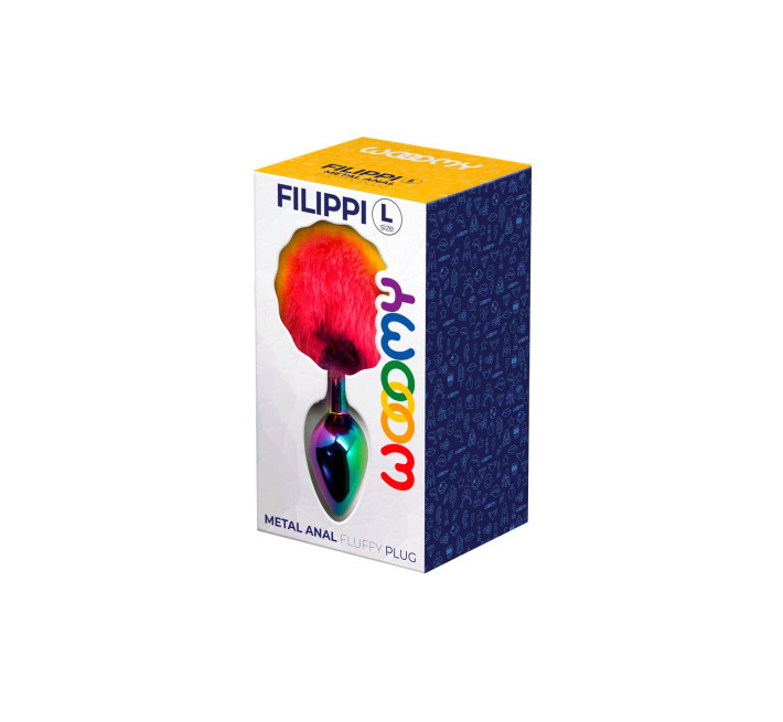 Анальная пробка Wooomy Filippi L, с пушистым хвостиком, диаметр 4 см, длина 9 см.