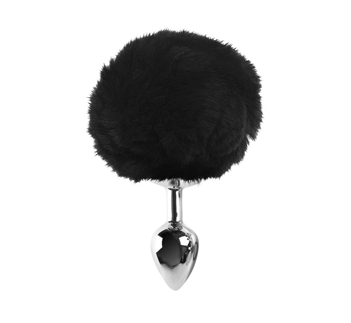 Металевий анальний затор М Art of Sex - Metal Butt plug Rabbit Tail, Чорний