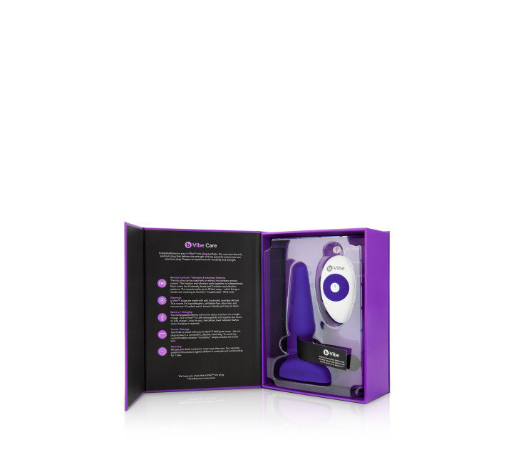 Анальна пробка із 3 моторами B-Vibe Trio Remote Control Butt, фіолетова